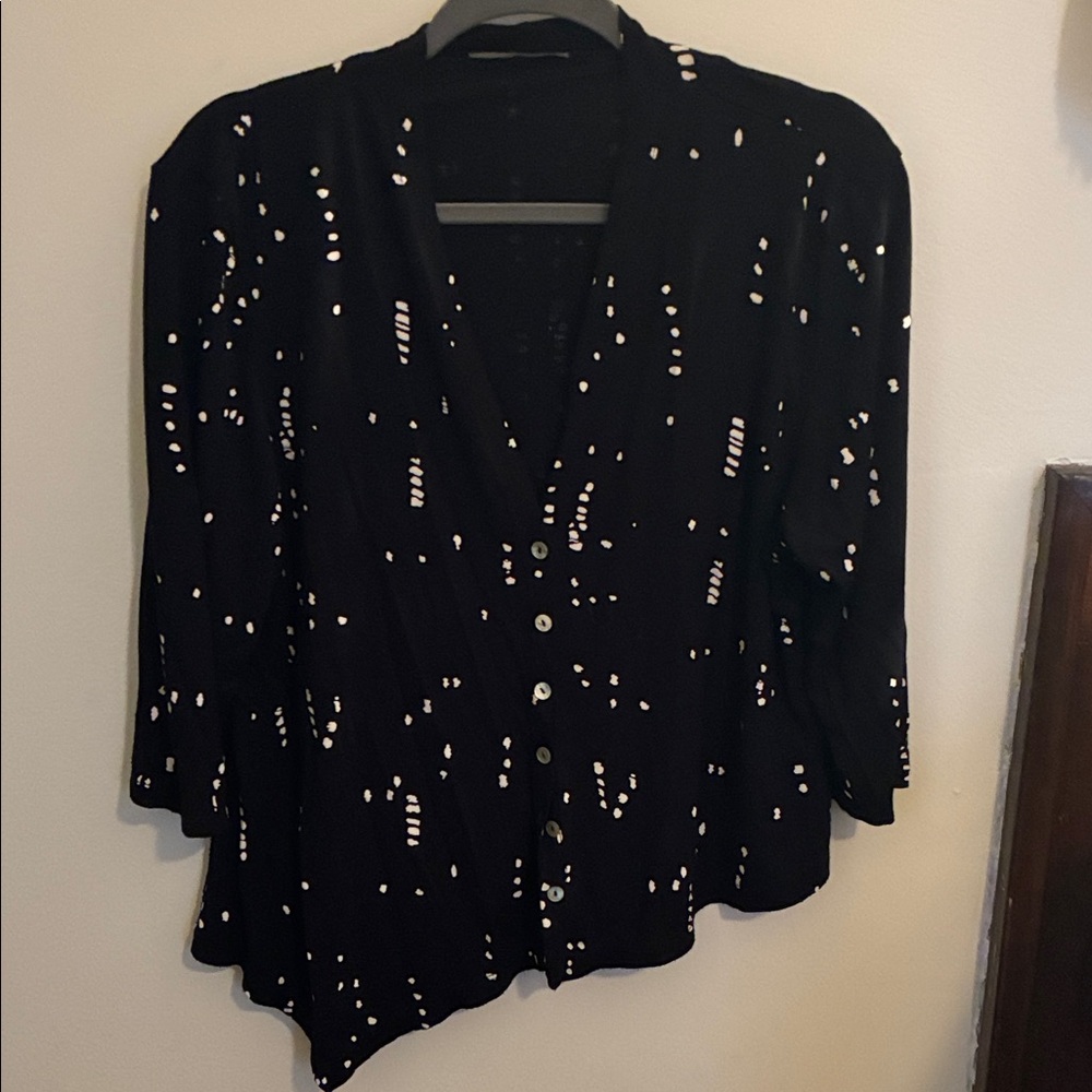 Alembika black asymmetrical cardigan, black with white